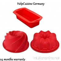 HelpCuisine Silicone Cake Mold Tray Bundt Pan DIY Mould  Set of 3 cake moulds (flower  spiral & rectangular shaped) - cake pan- silicone baking mould-silicone cake tin  24 months warranty (red) - B07DMRNS8H